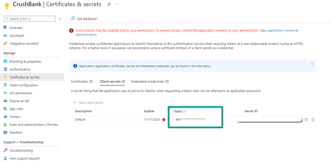 Azure SSO Client Value